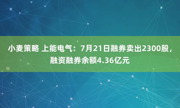 小麦策略 上能电气：7月21日融券卖出2300股，融资融券余额4.36亿元