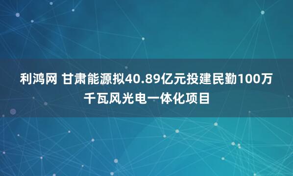 利鸿网 甘肃能源拟40.89亿元投建民勤100万千瓦风光电一体化项目